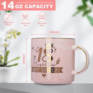 Set Regalo Tazza da Caffè in Ceramica Biching per 18° Compleanno Ragazze - 14OZ Rosa, Lavabile in Lavastoviglie, Adatto al Microonde, Include Coperchio, Buon 18° Compleanno - Product Image 2