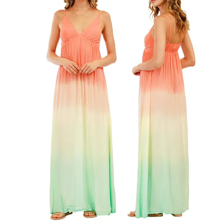 Customization Wholesale Chinese Factories Casual Long Ladies Tie Dye Ombre Ladies Chiffon Summer Dresses