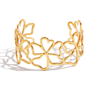 Openwork <b>Flower</b> Bangle Gold Tone Stainless Steel Jewelry For Women Gift Fashion <b>Bracelet</b> - Product Image 1