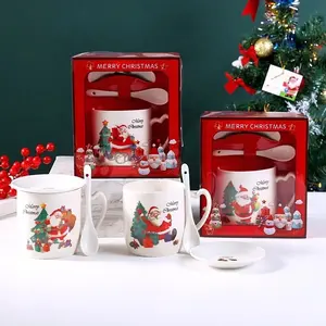 TC - Cadeaux promotionnels bon marché très demandés - Décorations <span class=keywords><strong>de</strong></span> table pour enfants - Ensemble cadeau tasse en céramique, cuillère et sous-verre - Tasse à café <span class=keywords><strong>de</strong></span> Noël - Product Image 1
