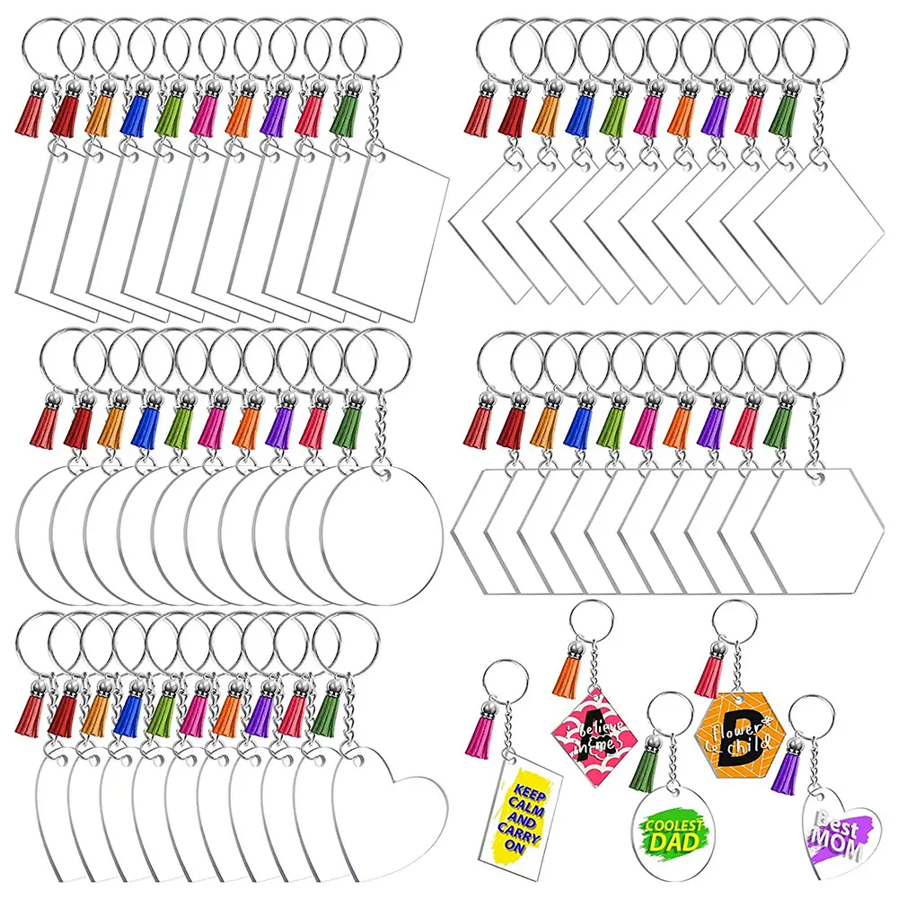 Best Selling Acrylic Transparent Various Shapes Keychains Transparent Blank Creative Fashion Acrylic Keychains