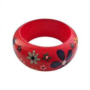 Fancy <b>Red</b> Ceramic Flower Pattern Resin Bangle <b>Bracelet</b> Colorful Trendy Design Stylish Unisex Cute Resin Material Jewelry Woman - Product Image 1