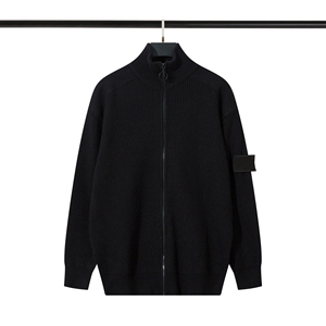 Pull décontracté unisexe en coton anti-plis de couleur unie avec fermeture éclair, style pierre, tricoté pour l'hiver - Product Image 2