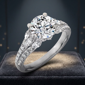 IGI Certified Round Lab Grown Diamond <b>Split</b> Shank <b>Ring</b> with Marquise and Round Side Diamonds 10K 14K 18K Gold 925 935 Silver - Product Image 1