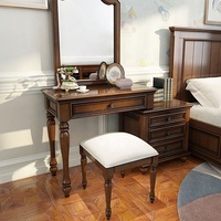 Table de coiffeuse marron de style rétro, fourniture de maquillage, avec miroir, pour chambre à coucher