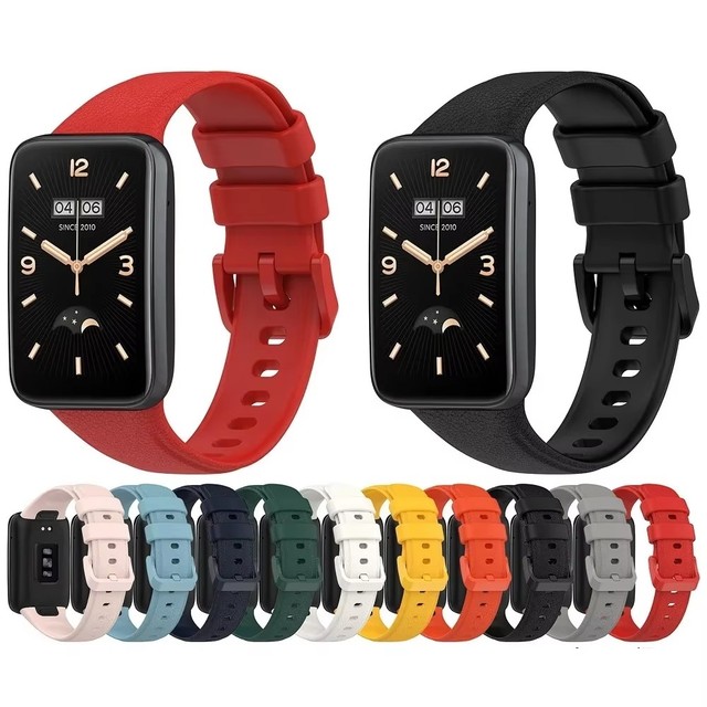 Solid Color Replacement Wristband Bracelet for Xiaomi MI Band 7 Pro Sports Litchi Pattern Silicone Watch Strap