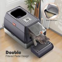 Bac à litière pour chat entièrement fermé OEM, grand modèle en métal, 20L, plateau pliable, couvercle en acier inoxydable, tiroir amovible, contrôle automatique des odeurs