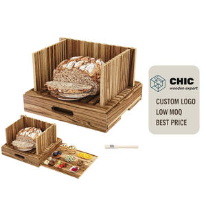 Trancheur à <span class=keywords><strong>pain</strong></span> en bois d'acacia avec logo personnalisé pour <span class=keywords><strong>pain</strong></span> fait maison - Guide <span class=keywords><strong>de</strong></span> découpe pliable en bambou avec plateau à miettes et plateau <span class=keywords><strong>de</strong></span> service extractible - Product Image 1
