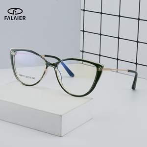 Montures de lunettes œil-de-chat Tr90 C7 vertes transparentes avec protection anti-lumière bleue, verres plats, monture complète en métal Tr90 - Product Image 3