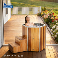 Baignoire extérieure traditionnelle écologique en acier inoxydable et cèdre rouge pour 1 personne, idéale pour la récupération des athlètes, la thérapie, les spas et les salles de sport à domicile