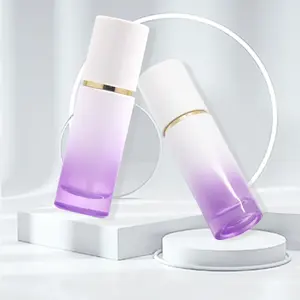 Luxury customize empty 40ml 100ml 120ml glass liquid foundation cosmetic bottle purple toner lotion glass pump bottle with cover