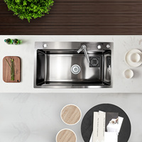 Évier de cuisine extérieur intelligent et moderne en acier inoxydable 304, avec porte-couteaux, lave-tasses et robinet cascade multifonction, à cuve unique