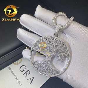 2 "đường kính Iced ra tùy chỉnh được thực hiện 925 Bạc hip hop đồ trang sức vvs moissanite kim cương cây của cuộc sống vòng mặt dây chuyền vòng cổ - Product Image 1