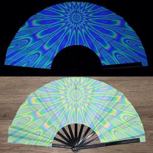 UV Glow <b>Bamboo</b> Fan for Women/Men Business Gift Painted Folk Art Design Large Rave Dance Festival Party Handheld EDC - Product Image 5