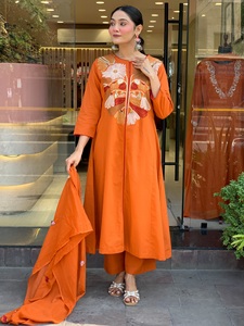 Traditional <b>Women</b> Stylish Orange Silk Salwar Kameez Embroidery Regular Fit Casual Party Wear Quick Dry <b>Kurta</b> Set - Product Image 6