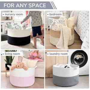 Decorative Woven Blanket Storage for Living Room Toy Storage <b>Box</b> Versatile Laundry Basket & Nursery <b>Hamper</b> for Blankets - Product Image 4