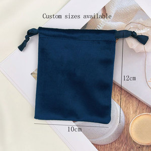 Pochette à bijoux en velours épais bleu foncé avec cordon de serrage, sac cadeau en velours doux de luxe pour collier, bracelet, emballage, logo personnalisé accepté - Product Image 5