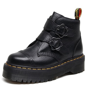 Botas cortas de cuero texturizado, botas a la moda, plataforma con flores y botones, botas de mujer de estilo inglés con suela gruesa - Product Image 3