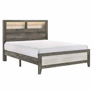 Durable 80X87,3 pulgadas Marco de cama King de madera de pino macizo Luz táctil integrada tradicional Cubbies abiertos Faux Plank Look melamina - Product Image 1