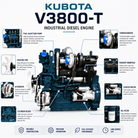 Moteur diesel turbocompressé 4 cylindres KUBOTA série V3800 V3800-T 61,6 kW 82,6 ch 2200 tr/min pour machines de construction