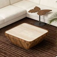 Table basse en marbre, ensemble de tables basses pour salon, table basse contemporaine simple en forme de pétale, table basse en placage de bois