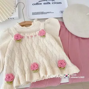겨울 가을 도매 어린이 의류 세트 어린 소녀 스웨터 드레스 꽃 한국 프릴 부티크 패션 GZ020