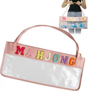 Juego de Mahjong Americano de Lujo Moderno, con Estuche Plano Portátil de PVC con Cierre, Fichas Lila MAHJ Club, Grandes, Transparentes e Impermeables - Product Image 1