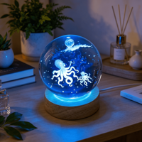 Enfants 3D lune planète LED veilleuse 6CM 8CM USB boule de cristal lampe de Table méduse coquille décor cadeau chambre