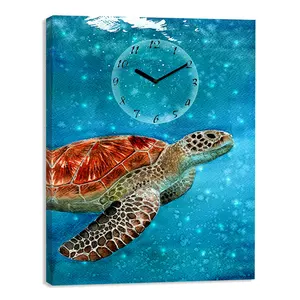 Classic Blue Sea Turtle LED Lighted Canvas Art Print Wall Clock Summer Home Decoration Elegant Framed Picture Manufacturer