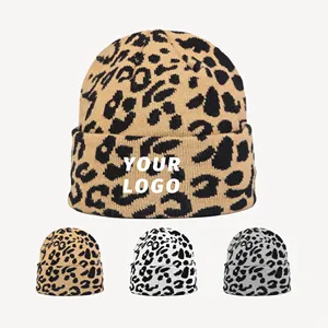 Wholesale Winter Warm Unisex Custom Print Knitted Beanie 100% Acrylic Jacquard All Print Cuffed Beanie Hats