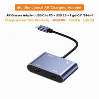 Adaptor Pengisian Daya Kacamata AR 4 in 1, 2 Port Tipe C Keluaran USB 3.0 PD 100W 4K 60Hz 5Gbps USB Hub untuk Konsol Genggam, Ponsel, Tablet, PC