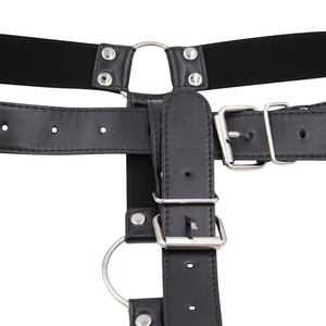 Men's Sexy Underwear Black <b>Leather</b> Bondage <b>Harness</b> With Wrist Cuffs For Passionate Domination Role Play Toys - Product Image 4