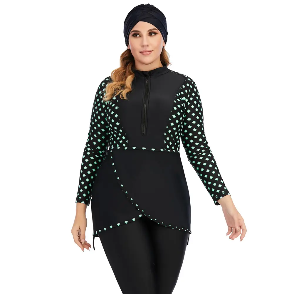 Ukuran Besar 4XL Pakaian Renang Lengan Panjang Sederhana Tabir Surya Penutup Penuh Anak Perempuan Muslim 3-PC Pakaian Renang Pakaian Pantai Burkini