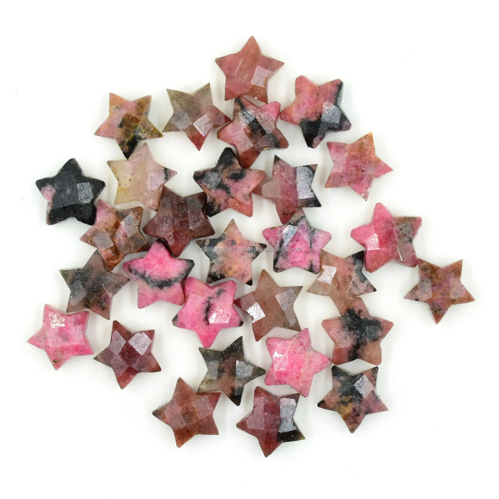 Rhodonite Star Shape Gemstone, Drill Hand Carved Star Briolette For Jewelry, Faceted Gemstone Beads
