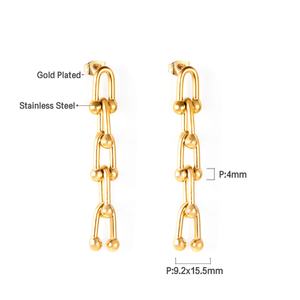Pendientes Largos Elegantes y Populares de Acero Inoxidable con Baño de Oro de 18K y Diseño Gráfico Sofisticado para Mujer, Pendientes Colgantes Encantadores - Product Image 2