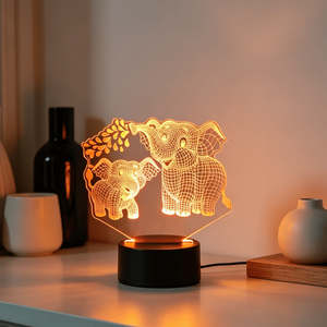 Lampe de nuit moderne en acrylique 3D à illusion d'optique personnalisée, motif grand et petit éléphant, licorne de dessin animé, lampe intelligente pour maison connectée, télécommande LED - Product Image 5