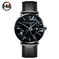 Montre Homme Hannah Martin de Fabrication, Design Minimaliste Veine de Marbre, Boîtier en Alliage, Étanche, Quartz Rond 41mm avec Calendrier, Vente en Gros