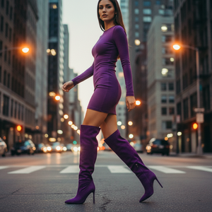 <strong>Women's</strong> <strong>10CM</strong> Stiletto Knee High <strong>Boots</strong> Faux Suede Pointed Toe Half Zip Pull on Long <strong>Boots</strong> in Multiple Colors - Product Image 1