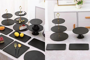 Großhandel 2 Tier Schiefer Kuchenst änder Platten Ware Dessert Serviert eller Halter für Party Coffee Shop Hochzeit - Product Image 6