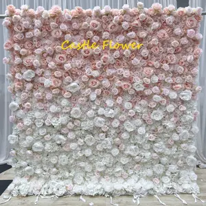 D-W014 Customize 5D Silk Flower Wall Red Purple Rose Gypsophila Flower Wall Panel For Wedding Decor New Design Backdrop