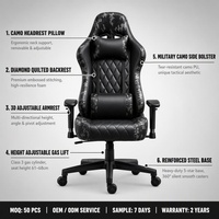 Chaise de jeu professionnelle à dossier haut ergonomique avec repose-pieds et fonction de massage, logo personnalisé OEM