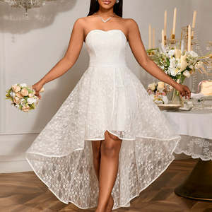 Robe de mariée moderne sans manches en dentelle, bustier, coupe trapèze asymétrique, élégante, avec traîne brosse, 100% polyester, pour demoiselle d'honneur - Product Image 1