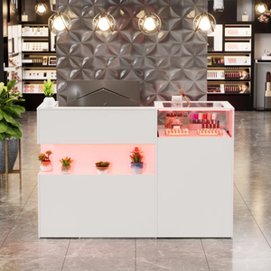 Comptoir <span class=keywords><strong>de</strong></span> réception moderne <span class=keywords><strong>de</strong></span> <span class=keywords><strong>59</strong></span> pouces avec éclairage LED et étagère en verre, élégant comptoir <span class=keywords><strong>de</strong></span> caisse pour le commerce <span class=keywords><strong>de</strong></span> détail avec étagères <span class=keywords><strong>de</strong></span> présentation - Product Image 2