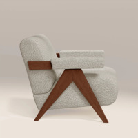 Fauteuil d'appoint moderne avec accoudoirs, inclinable, en tissu et bois, pour chambre à coucher, salon, bureau à domicile