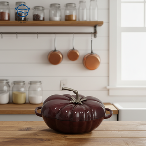 Marmite en fonte émaillée en forme de tomate la plus vendue, 27 cm, marmite en forme de tomate, <span class=keywords><strong>rouge</strong></span> foncé, marmite en fonte émaillée pour la cuisine - Product Image 1