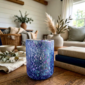 Blue Speckled <b>Frosted</b> Heat Resistant <b>Glass</b> Votive Holder Round for Home Christmas Wedding Decor - Product Image 1