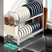 Égouttoir à vaisselle et bols en plastique non pliable pour cuisine avec planche à découper et porte-couteaux, support de rangement multifonction