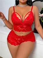 Ensemble Deux Pièces Femme Grande Taille, Lingerie Sexy en Dentelle, Pyjama de Séduction Transparent pour Intérieur