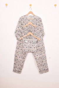 Conjunto de Pijama de Algodón para Mujer, Estampado Étnico, Cuello Redondo, 3 Piezas, Ropa de Dormir, Ropa de Noche de Verano - Product Image 6