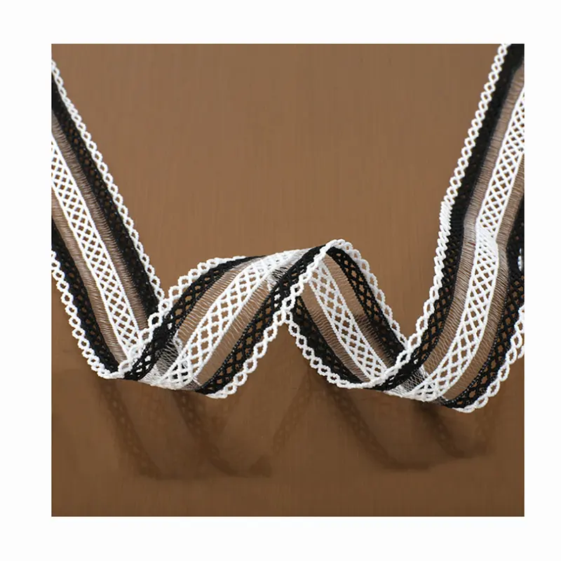 25mm Vorhang Kleidung Accessoires schwarz und weiß BH Spitzen borte gestreifte Gurtband Nylon Unterwäsche elastische Garn Stoff Spitze